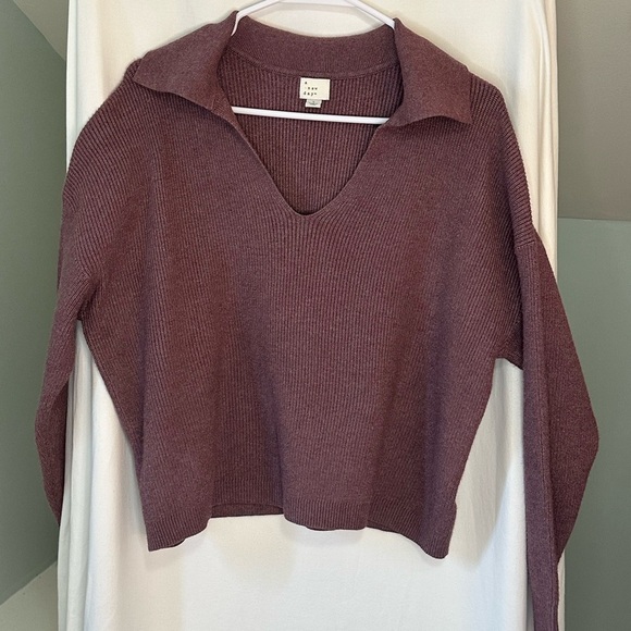 A new day Purple/Brownish  V-Neck Sweater waist length oversized size Large - Picture 1 of 7